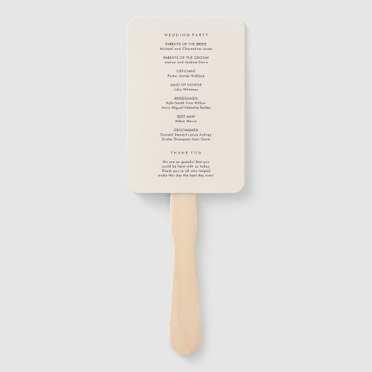 Éventail Programme de mariage simple (Dos)