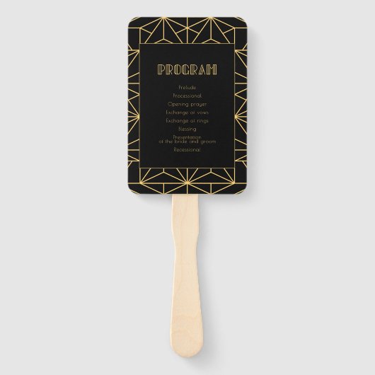 Éventail programme de mariage simple art déco des années 19 (Dos)