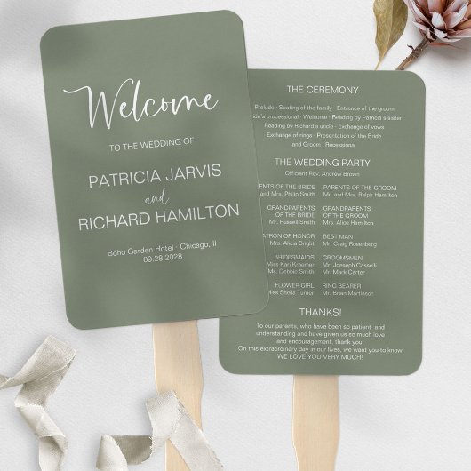 Éventail Programme de mariage simple calligraphie moderne