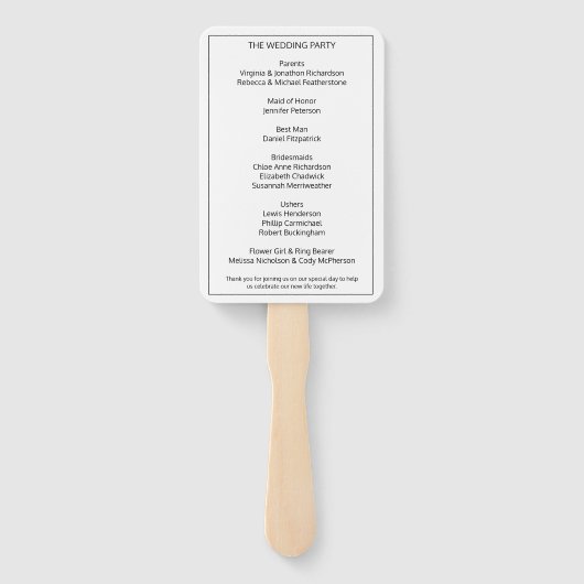 Éventail Programme de mariage simple en noir et blanc monog (Dos)