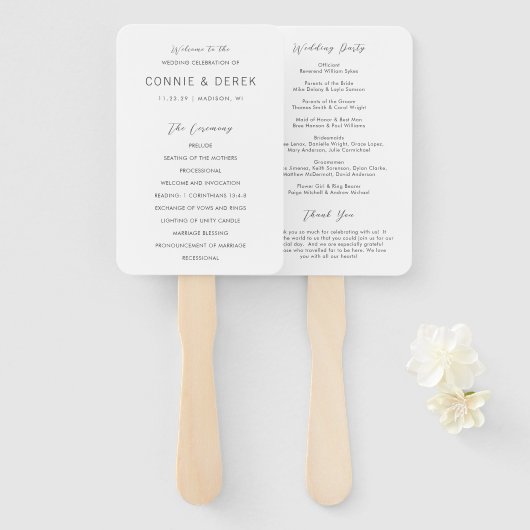 Éventail Programme de mariage simple moderne (Devant et derrière)