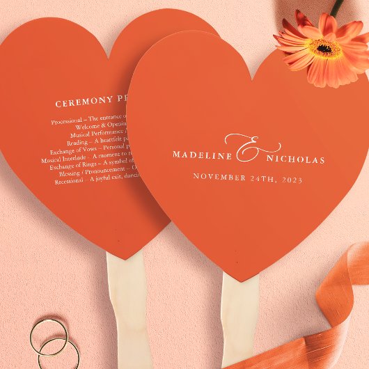 Éventail Programme de mariage simple moderne Orange Sunset