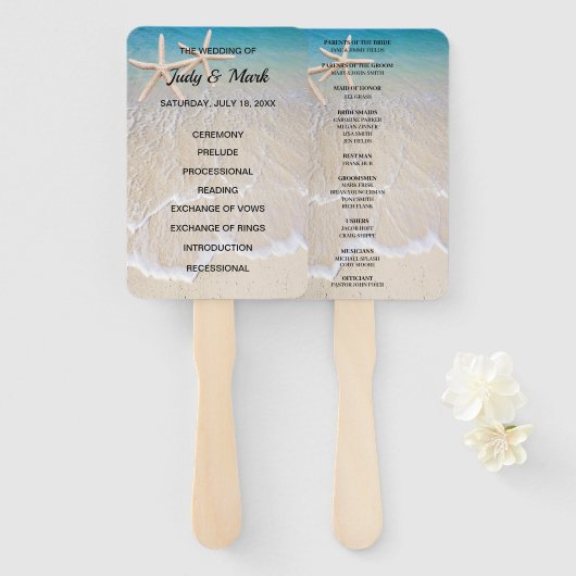 Éventail Programme de mariage Starfish Beach Fans (Devant et derrière)