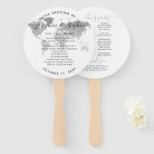 Éventail Programme de mariage sur la carte du monde d'argen (Devant et derrière)