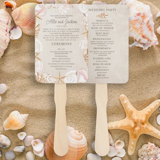 Éventail Programme de mariage sur la plage coquillages sabl