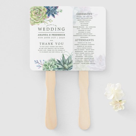 Éventail Programme de mariage sur le thème des cactus succu (Devant et derrière)
