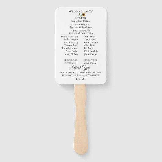 Éventail Programme de mariage sur les champs de tournesol (Dos)