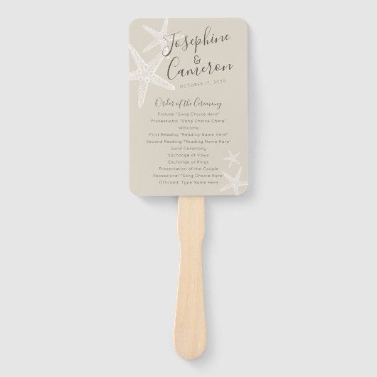 Éventail Programme de mariage Tan Starfish Beach Fan (Devant)