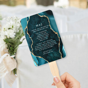 Éventail Programme de mariage Teal, Marble & Agate dorée
