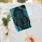 Éventail Programme de mariage Teal, Marble & Agate dorée