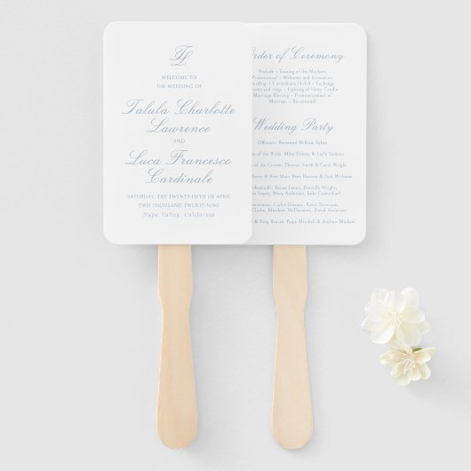Éventail Programme de mariage traditionnel bleu poussiéreux (Devant et derrière)