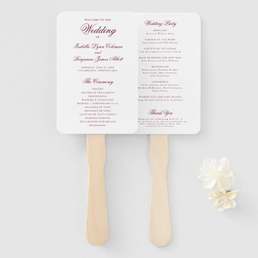 Éventail Programme de mariage traditionnel en Bourgogne (Devant et derrière)