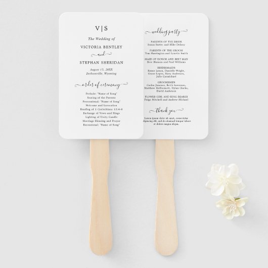 Éventail Programme de mariage traditionnel noir et blanc (Devant et derrière)