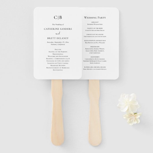 Éventail Programme de mariage traditionnel noir et blanc (Devant et derrière)