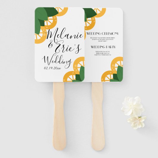 Éventail Programme de mariage tranches et feuilles de citro (Devant et derrière)