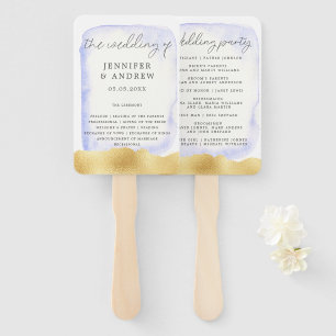 Éventail Programme de mariage transparent Blue Gold Foil