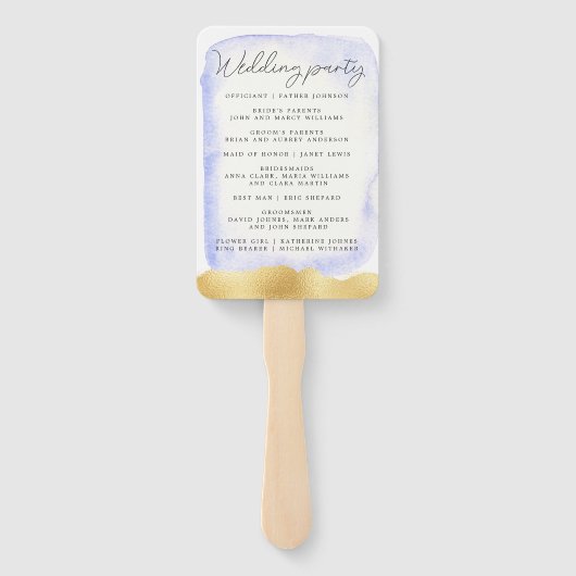Éventail Programme de mariage transparent Blue Gold Foil (Dos)