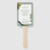 Éventail Programme de mariage tropical à plumes de paon vin (Dos)
