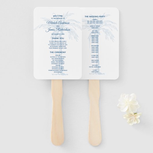 Éventail Programme de mariage tropical sur la plage avec pa (Devant et derrière)