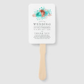 Éventail Programme de mariage tropical turquoise et corail (Devant)