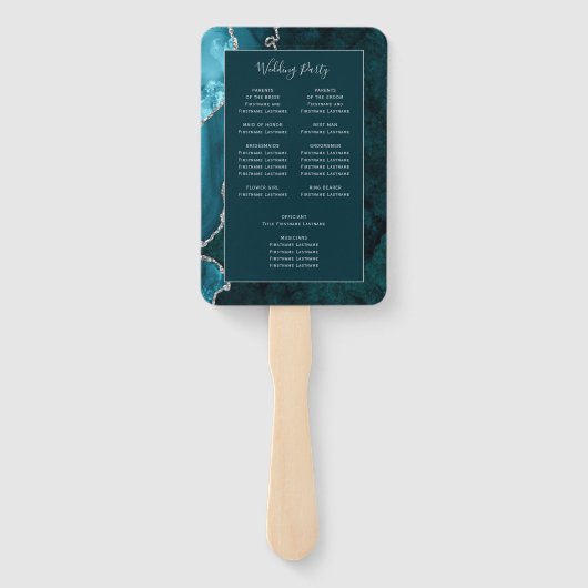 Éventail Programme de mariage Turquoise en argent foncé (Dos)