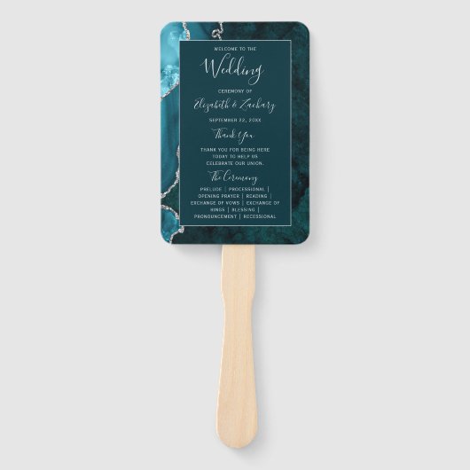 Éventail Programme de mariage Turquoise en argent foncé (Devant)
