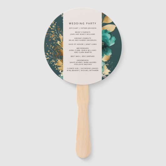Éventail Programme de mariage turquoise et Gold Floral Vent (Dos)