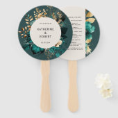 Éventail Programme de mariage turquoise et Gold Floral Vent (Devant et derrière)