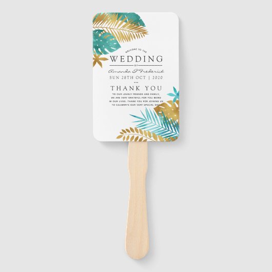 Éventail Programme de mariage turquoise et Gold Tropical (Devant)