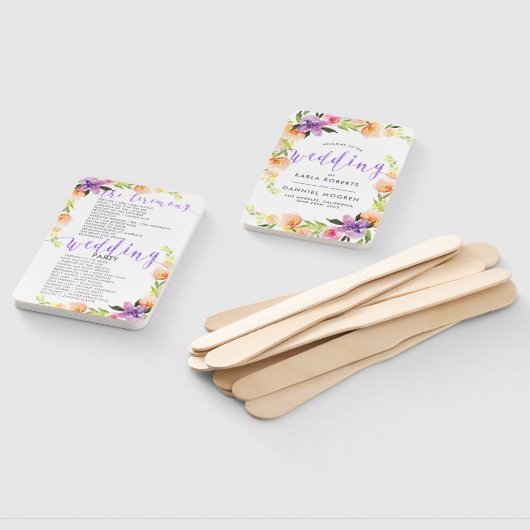 Éventail Programme de mariage - Typographie violette et cad (Non-assemblé)