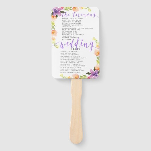 Éventail Programme de mariage - Typographie violette et cad (Devant)