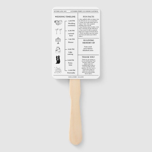 Éventail Programme de mariage unique avec photo de journal  (Dos)