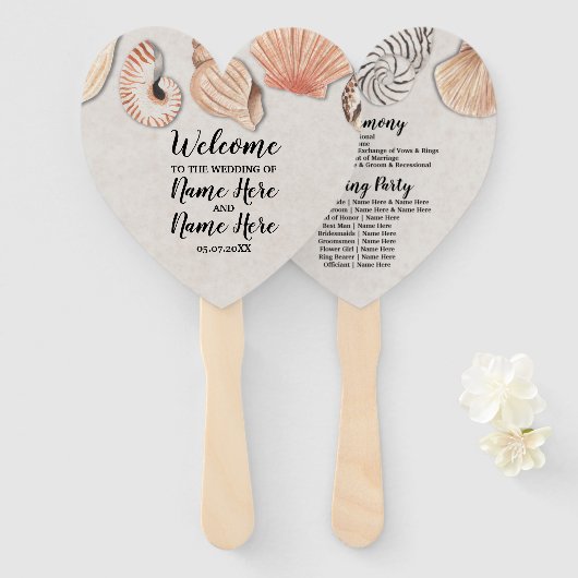 Éventail Programme de mariage Ventilateur à main Coques Oce (Devant et derrière)