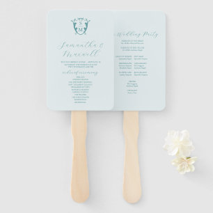 Éventail Programme de mariage Ventilateur bleu pâle Monogra