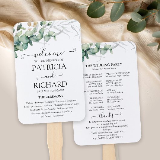 Éventail Programme de mariage verdure aquarelle