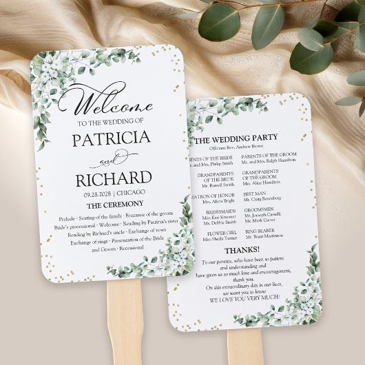 Éventail Programme de mariage verdure aquarelle eucalyptus