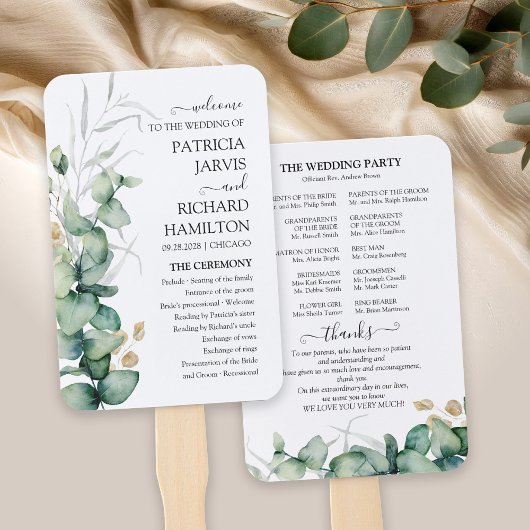 Éventail Programme de mariage verdure aquarelle eucalyptus