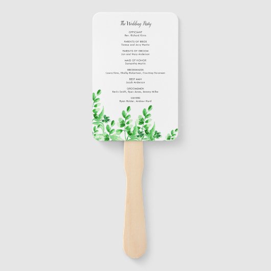 Éventail Programme de mariage vert aquarelle (Dos)