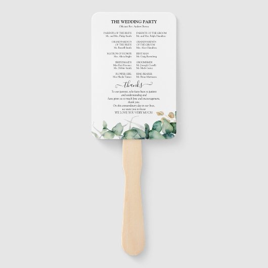 Éventail Programme de mariage vert Aquarelle Eucalyptus (Dos)