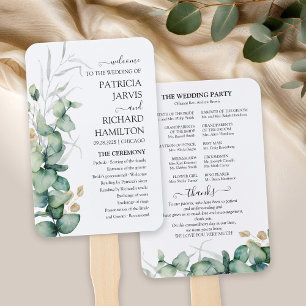 Éventail Programme de mariage vert Aquarelle Eucalyptus