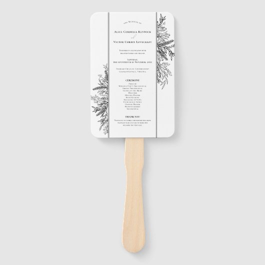 Éventail Programme de mariage vert blanc et noir (Devant)