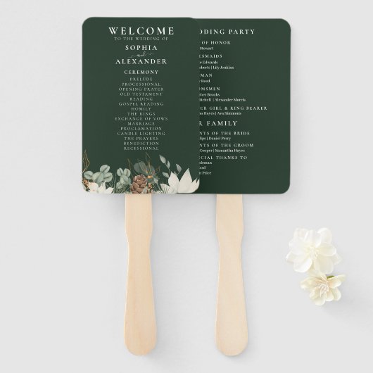 Éventail Programme de mariage vert de forêt rustique Ensemb (Devant et derrière)