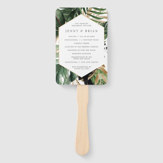 Éventail Programme de mariage vert d'été à la main (Devant)