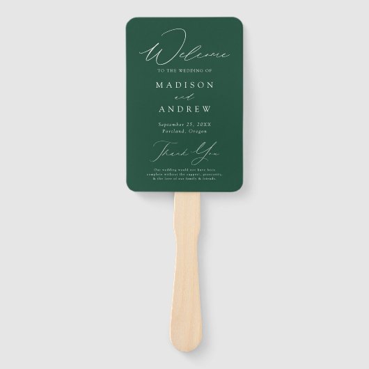 Éventail Programme de Mariage Vert Élégant (Devant)
