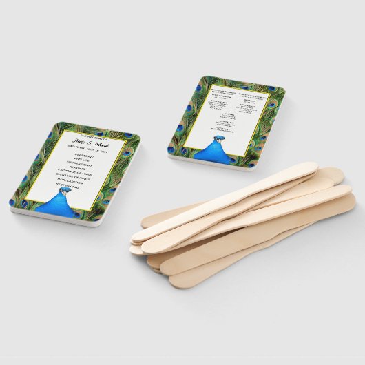 Éventail Programme De Mariage Vert Et Bleu Peacock (Non-assemblé)