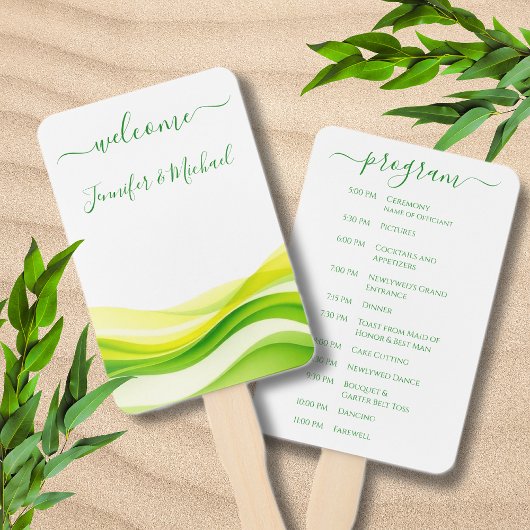 Éventail Programme de mariage vert et jaune citrique de l'î