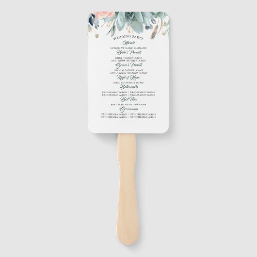 Éventail Programme de mariage vert et rose pâle (Dos)