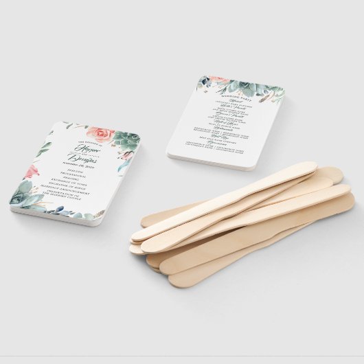 Éventail Programme de mariage vert et rose pâle (Non-assemblé)