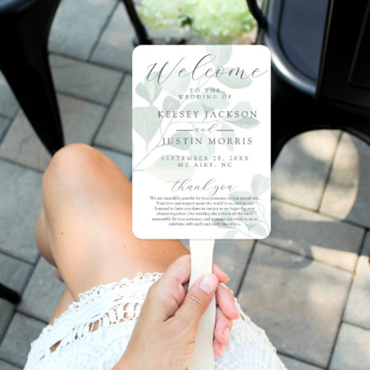 Éventail Programme de mariage vert Eucalyptus Aquarelle