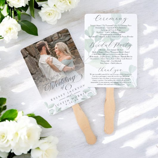 Éventail Programme de mariage vert Eucalyptus Aquarelle